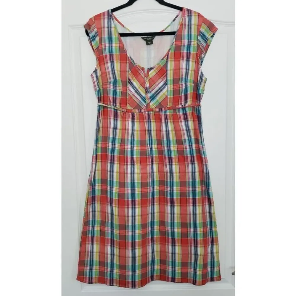 Eddie Bauer Plaid Cotton Sundress Sz‎ 12 Beachy Cottagecore Prairie Contemporary